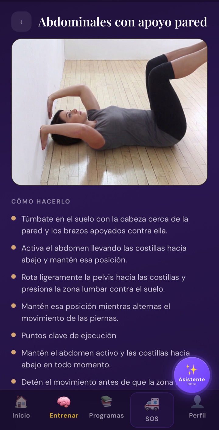 Ejercicio de movimiento guiado en la app