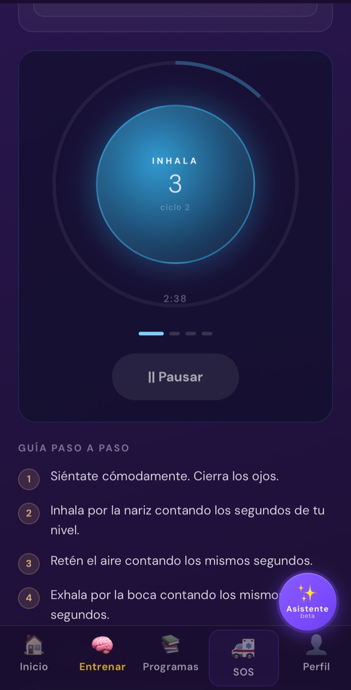 Ejercicio de respiración guiada en la app