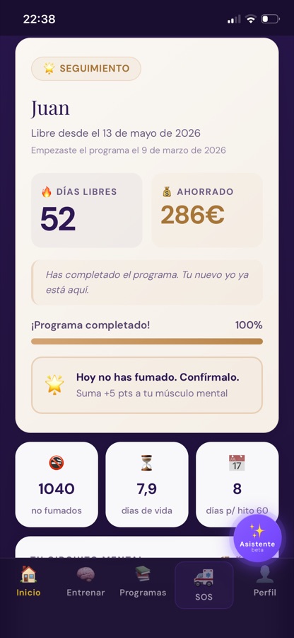Tu progreso en la app: días libres y dinero ahorrado